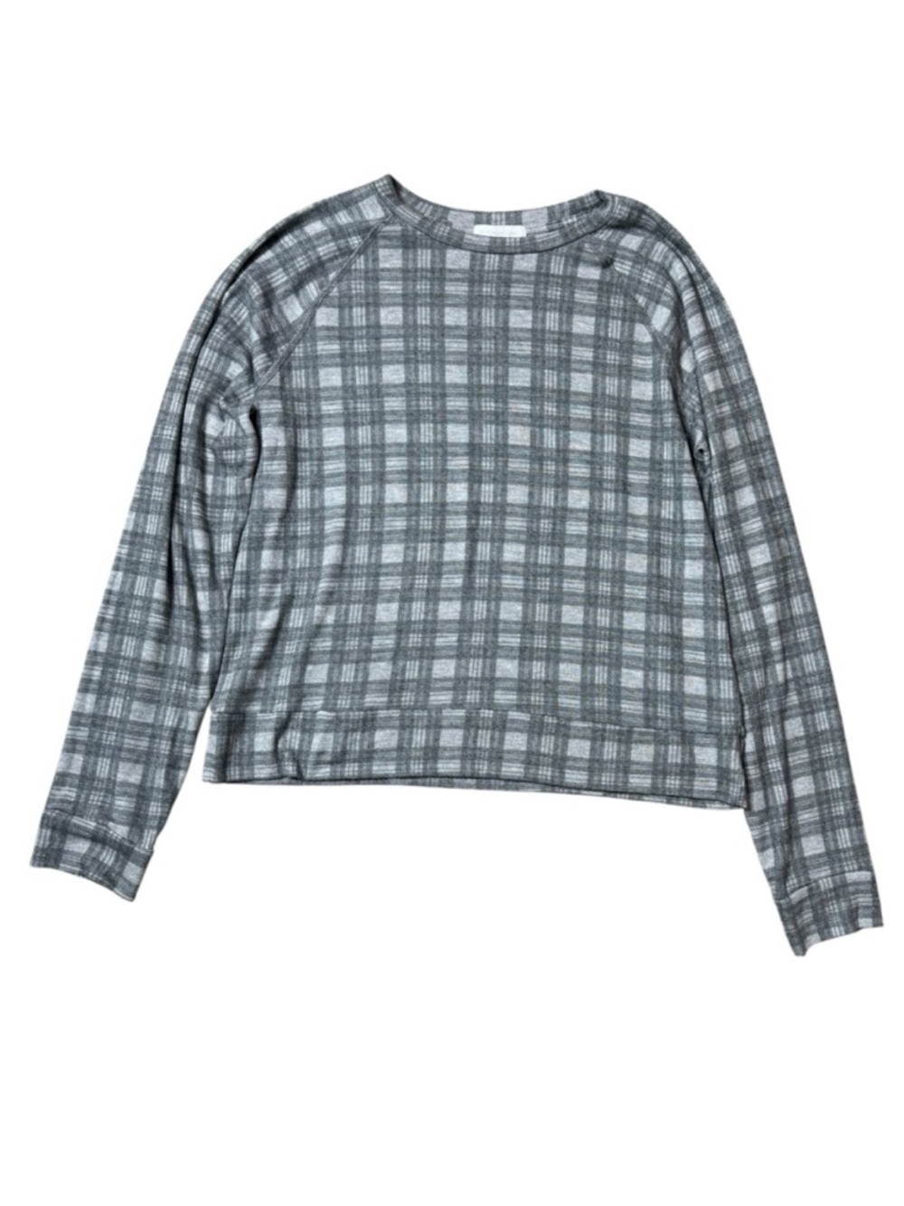 Beyond Yoga Gray Plaid Raglan Crewneck Sweatshirt